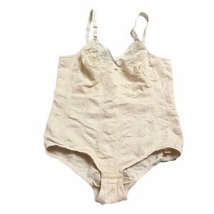 60s/70s European Vintage Triumph Jacquard Floral Shaper Bodysuit Cream Size M/L